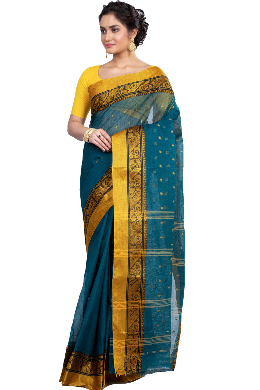 Dark Green Pure Cotton Sorbori Tant Saree (855)